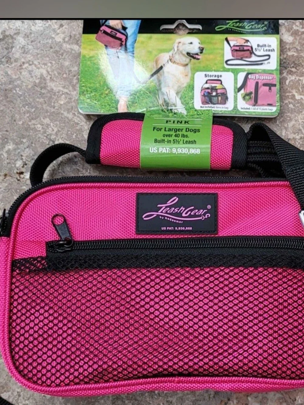 Pink Dog Walking Bag with Built-In Leash